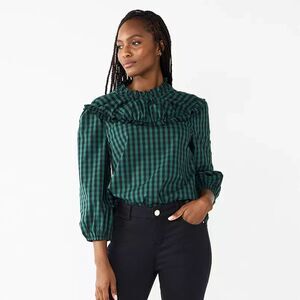 Draper James RSVP Gingham Ruffle Blouse Green Long Sleeve Top - XL